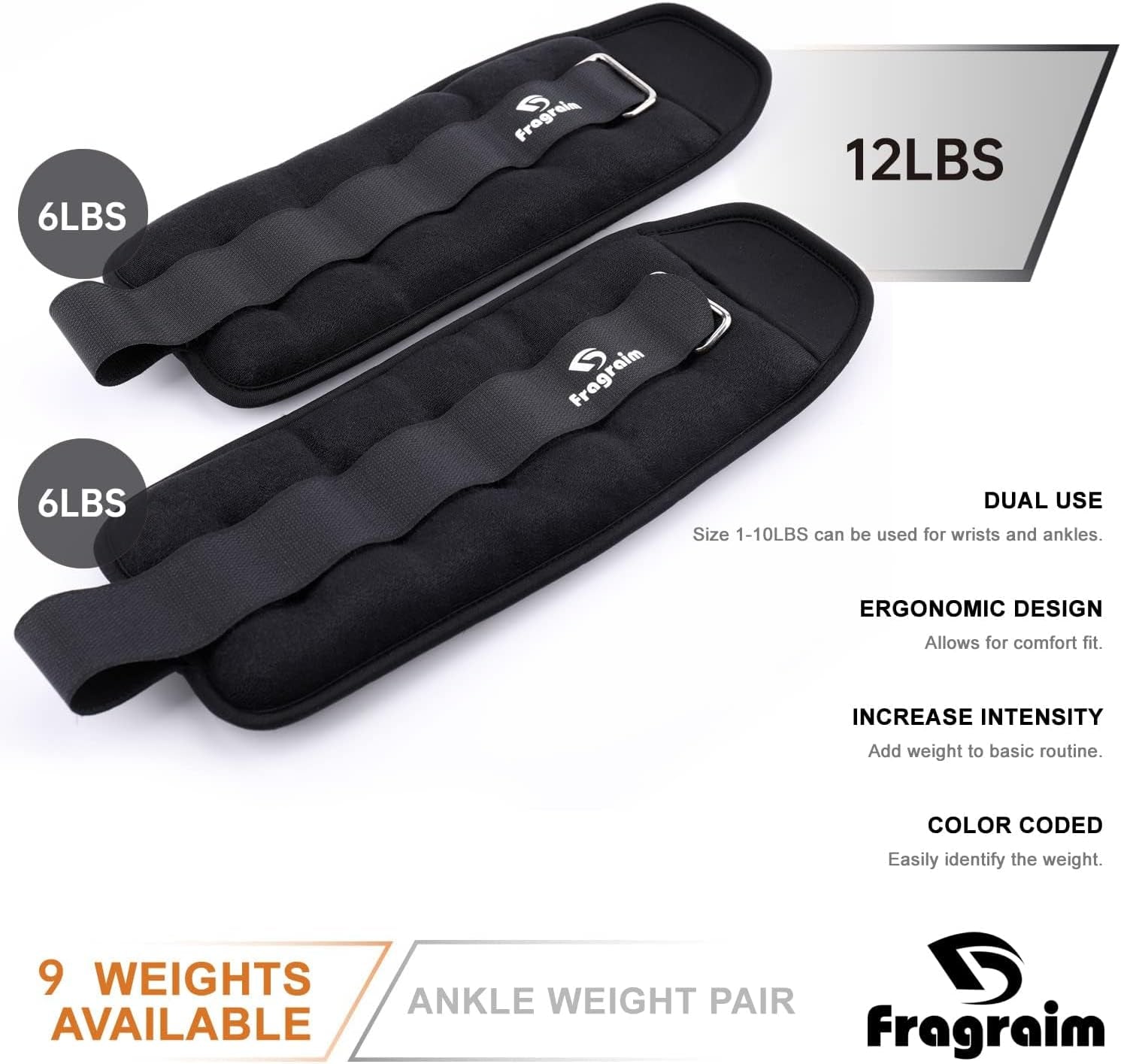 Ankle Weights for Women, Men and Kids - 1/2/3/4/6/8/10/12/15/20 LBS 1 Pair Strength Training Wrist/Leg/Arm Weight with Adjustable Strap for Jogging, Gymnastics, Aerobics, Home Fitness, Physical Therapy